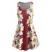 Mnycxen Women's Sexy Summer Dress Women's Ladies Plus Size Floral Print Sleeveless O-Collar Mini Dress