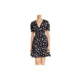 FRENCH CONNECTION Womens Navy Floral Short Sleeve V Neck Short Wrap Dress Dress Size 8