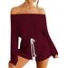 STARVNC Women Solid Color Off Shoulder Long Sleeves Drawstring Jumpsuit