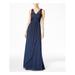 ADRIANNA PAPELL Womens Navy Embellished Sleeveless V Neck Full-Length Empire Waist Formal Dress Size 12