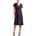 Lauren Ralph Lauren Womens Linen Faux Wrap Midi Dress 8 Navy