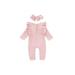 Infant Round Neck Long Sleeve Solid Color Jumpsuit Climb Soft Romper+Hairband Two-piece Set Spring Baby Girl Boys' Cotton One-Piece Coverall Cute Ribbed Fall Outfit (0-18M)