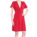 FRENCH CONNECTION Womens Red Pleated Short Sleeve V Neck Above The Knee Faux Wrap Evening Dress Size 2