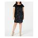 CALVIN KLEIN Womens Navy Sequined Short Sleeve Jewel Neck Above The Knee Sheath Cocktail Dress Size 18W