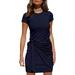 New Women's Casual Short Sleeve T Shirt Dress Crewneck Bodycon Ruched Tie Waist Mini Dresses