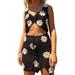 Hirigin Womens 2 Pcs Knit Skirts Sets Outfits Y2K Floral Crochet Crop Halter Top and Bodycon Mini Skirts Beach Cover up