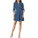 Allegra K Women's Denim Collared V-Neck Roll Up Sleeve Shirt Dress