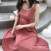 2021 spring and summer Korean edition fashion retro all-match solid color slim back halter belt long dress