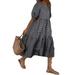 Women Plaid Dress Puff Sleeve Midi Dress Ladies Crew Neck Smock Dress Sundress