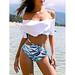 SAYFUT Juniors Bikini Ruffle Off Shoulder Top with High Waist Floral Shorts Swimwear Two Piece Swimsuit Set Bathing Suit