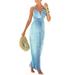 Lumento Hawaiian Sleeveless Floral Wrap Maxi Long Dress For Women Sexy Strappy V-Neck Cocktail Evening Party Maxi Dresses Blue XXL