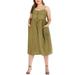 Colisha Summer Sling Swing Midi Dress for Women Casual Boho Plain Button Party Beach Sundress Sleeveless Square Neck Pocket Plus Size