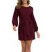 Women's Elegant Long Sleeve Dress Casual Tie Waist Sweater Dresses