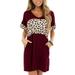 Sexy Dance Women Casual Summer Dress Casual Fitting Leopard Print Beach Dress Ladies Retro Fashion T Shirt Pockets Dresses S-XXXL Wine Red XXXL(US 18-20)