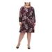 TOMMY HILFIGER Womens Purple Floral Long Sleeve Jewel Neck Knee Length Shift Party Dress Size 20W