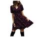 MIARHB Plus Size Skirt Floral Print Women Dress Women V Neck Manches Short Sleeve Robe Retro Elegant Party Club Casual Dress