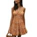 Women's Summer Sleeveless Sling Dress, Casual Loose High Waist Skirt Low Collar Flower Printing Clothing