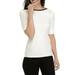 Lauren Ralph Lauren Women Black Velvet Trim Boat Neck Knitted Top Winter White L