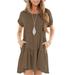 Women's Summer Crewneck Pocket Short Sleeve Dress Splicing Ruffle Swing Mid Length Loose Dress