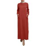 Womens Dresses Dubai Muslim Kaftan Loose Solid Kaftan Abaya Button Down Maxi Shirt Dress