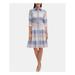 TOMMY HILFIGER Womens Blue Pleated Pocketed Cotton Striped Above The Knee Shirt Dress Dress Size 2