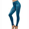MELLCO High Waist Women's Faux Denim Jean Leggings Slim Stretch Pencil Jegging Pants,Blue,XL