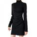 Elegant Ladies Classic Contrast Dress Women's Fashion Turtleneck Solid Slim Long Sleeved Dress Bodycon Party Vestido De Mujer