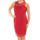 Calvin Klein NEW Red Women's Size 12 Sheath Floral Lace Illusion Dress