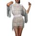 Womens Summer Tassel Casual Sundress Beach Holiday Slim Wrap Mini Dress Clubwear