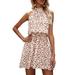 DYMADE Women's Cold Shoulder Sleeveless Spot Print Elastic Waist Halter Mini Dress
