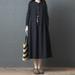 Meterk Women Vintage Loose Dress Long Sleeves Striped Button Front Pockets Autumn Spring Boho Oversized Robe Midi Dress