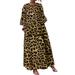 Women Leopard Polka Dot 3/4 Sleeve Casual Baggy Long Shirt Dress