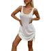 Niuer Women Solid Color Cami Knit Dresses Ladies Square Neck Backless Drawstring Beach Dress Lace Up Sleeveless Party Dresses White XL(US 14-16)