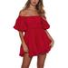 Sexy Dance Puff Sleeve Mini Dress For Women Off Shoulder Summer Casual Beach Sundress Elastic Waist Comfy Dress