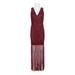 Adrianna Papell V-Neck Zipper Back Illusion Embellished Mesh Dress-RUBY