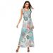 Sebbolt Print Summer Dress Sexy V Neck Bow Bandage Waist Slim Dresses Sleeveless Summer Women Long Elegant Dress Fit And Flare Vestidos