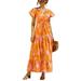 Sexy Dance Women's V-Neck Tiered Maxi Dress Ladies Cap Sleeve Elasic Waist Elegant Belt Tunic Dress Orange L(US 10-12)