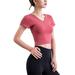 Summer Workout Tops for Womens Built-in Bra Cross Back Yoga Shirts QUick Dry Slim Fit Hollow Short Sleeve T-Shirt Athletic Tennis Running Gym Women's Sweatshirts