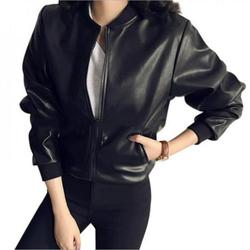 Female 2018 New Design Spring Autumn PU Leather Jacket Faux Soft Jacket Slim Black Rivet Zipper Motorcycle Black Jackets