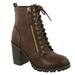 Womens Chunky Heel Platform Lug Sole Lace Up Ankle Combat Bootie