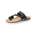 Lowestbest Sandals for Women, 006BK42NS Women's Light Weight Cross Toe Double Buckle Strap Leather Flat Sandals, Black Summer Beach Soft Adjustable Buckle Flat Open Toe Slide Shoe for Men