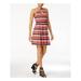 KENSIE $89 Womens New 1311 Red Striped Sleeveless Fit + Flare Dress M B+B