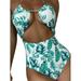 DYMADE Women's Floral Print Halter Cutout High Waist One Piece Swimsuit