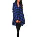 UKAP Fashion Women Plaid V-Neck Swing Dresses Long Sleeve Tunic Mini T Shirt Dress Irregular Hem Flowing Swing Dresses