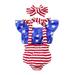 3 Pieces Kids Suit Set, Star Print O-Neck Short Sleeve Tops+ Striped Suspender Shorts+ Headband