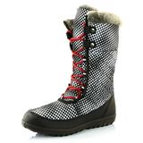 DailyShoes Tall Winter Boots Women's Comfort Round Toe Snow Boot Winter Warm Ankle Short Quilted Lace Up Boots Thicken High Eskimo Fur White,dot,Nylon,9, Shoelace Style Red