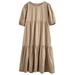 Young Women's Cotton Solid Ruffle Puff Short Sleeve Midi Dress Spring Dress Summer Dress