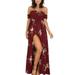 Women Dresses Off Shoulder Floral Party Split Maxi Romper Dress Boho Beach Party Bandeau Dresses Bohomian Sundress