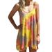 Womens Boho Beach Dress Sleeveless A Line Dress Tie Dye Dress Casual Sundress Beachwear