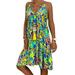 Jocestyle Women Floral Print Slip Dress V Neck Loose Knee Length Dress (Green 4XL)
